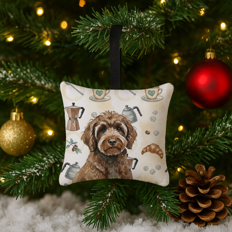 Ornement suspendu en tissu brun pour chien-café portugaise 3,5 x 3,5, Portuguese Water Dog Brown