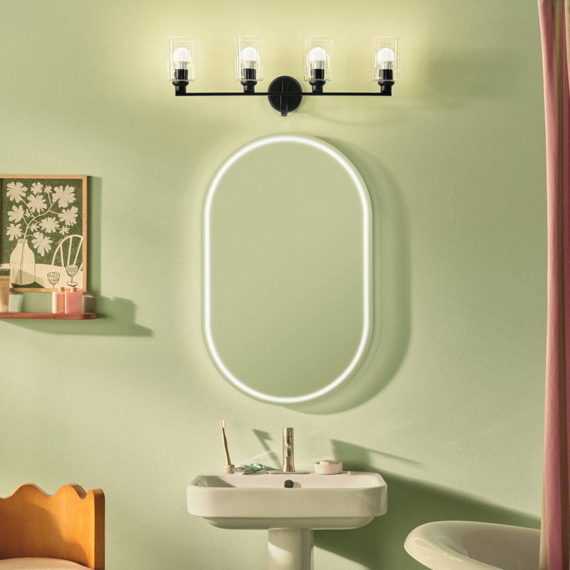 32.25" 4-Light Vanity Light with Fluted Glass, Clear, Satin Black