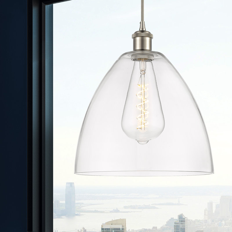 Haruka 1 - Light Single Pendant, 14.75" H x 12" W x 12" D, Clear, Brushed Satin Nickel