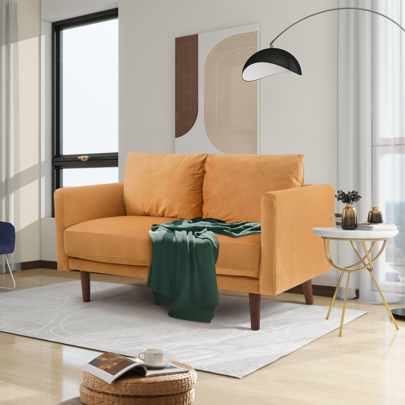 Marick Knapp 55.5" wide velvet round armrests and thick seat cushions loveseat, Ginger