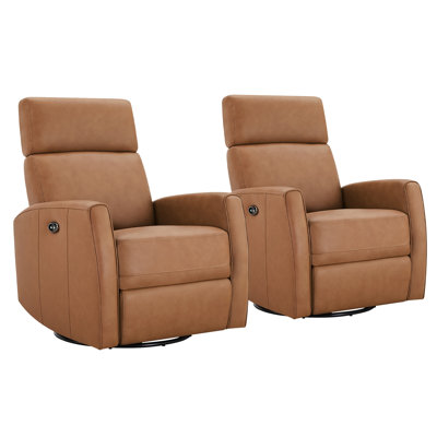 Top Grain Genuine Leather Power Swivel Glider Recliner with Dual Armrests （Set of 2)