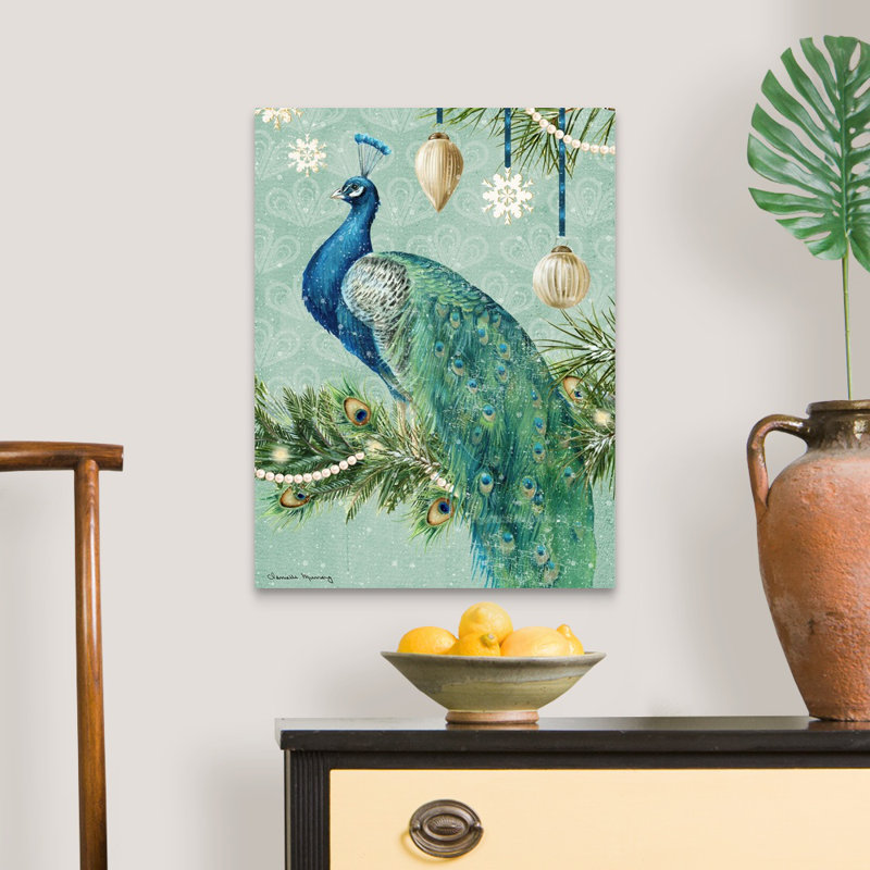 «Holiday Peacock Holiday Peacock» par Danielle Murray - peinture à cadre flottant sur toile, Toile tendue, H 24 po x l 18 po