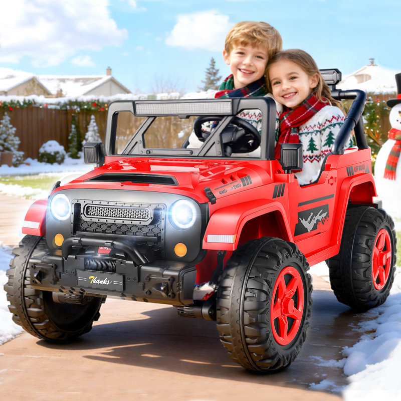 Alex 24V 4WD/2WD Ride On Jeep Truck,Real 2 Seater Kids UTV With 4X200w Powerful Engine,Remote Control,Bluetooth,20 Wide Seat,Vehicles for Kids Toddlers, Red