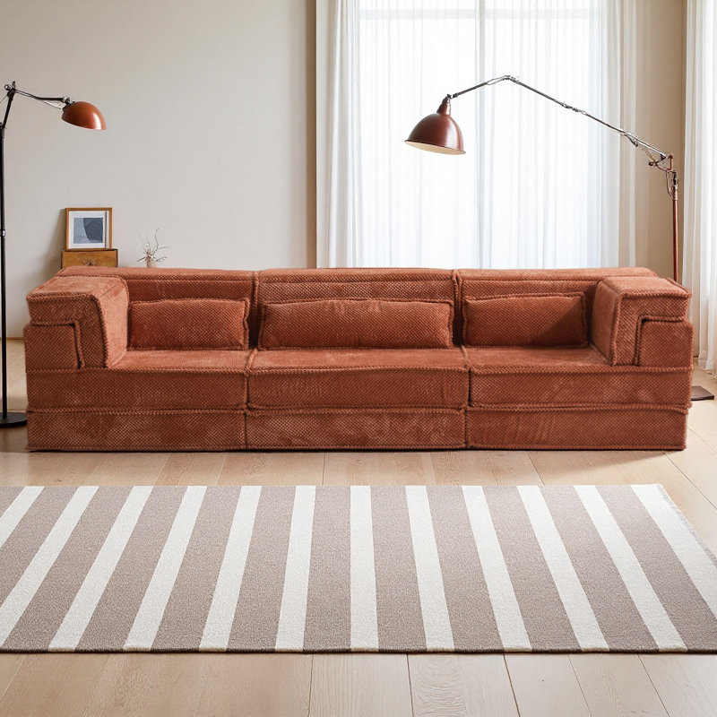 Compression Mahjong Sofa,Convertible Floor Sofa Bed,DIY Boneless Modular Sectional Sofa,No Assembly Required,Circle Fleece Fabric,Oversized 3 Seater With 3 Pillows