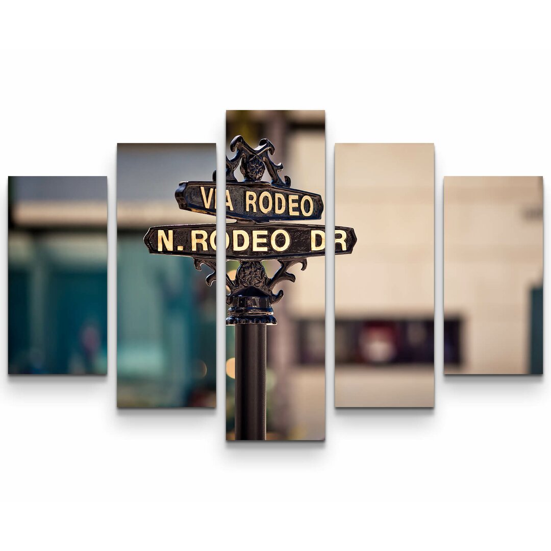 5-tlg. Leinwandbilder-Set Rodeo Drive Schild Los Angeles