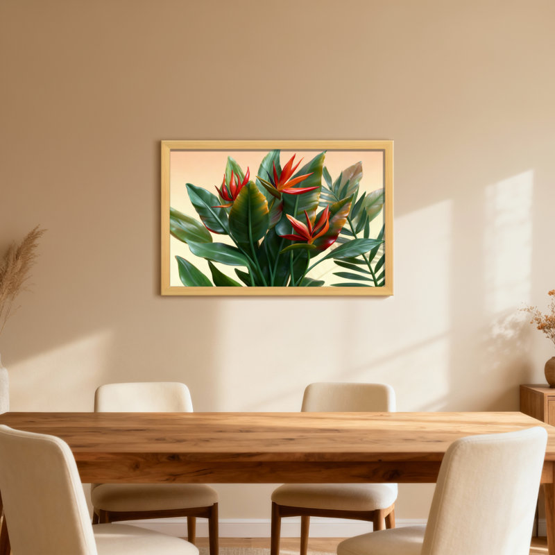 Plantes et fleurs Fleurs tropicales et motif de feuilles vertes, H 20 po x l 30 po, Toile tendue, Ne s’applique pas