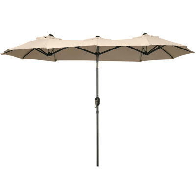 Outsunny Double-Sided Patio Umbrella 9.5' Large Outdoor Market Umbrella With Push Button Tilt And Crank, 3 Air Vents And 12 Ribs, For Garden, Deck, Po -  Arlmont & Co., 25192F6EFE624CA8B3C88CDD47D70D73