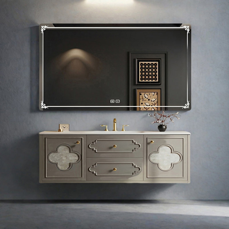 Armoire de salle de bain style français rétro, H 19,68 po x l 66,92 po x P 21,65 po