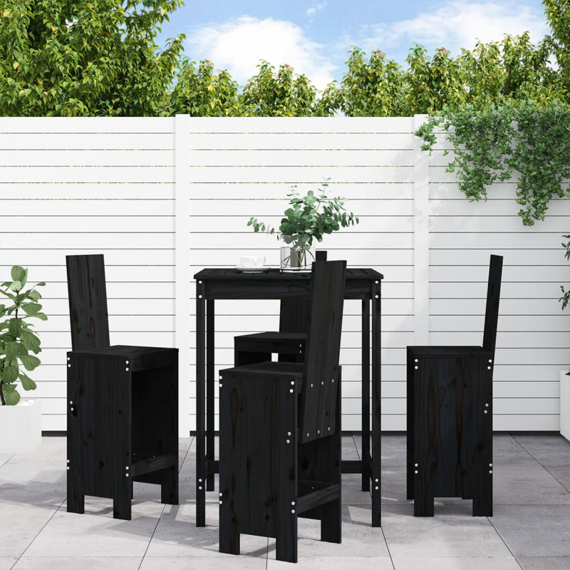 Avionne Brayden Studio Bar Set with Wood Frame and Solid Wood Outer Material, Black