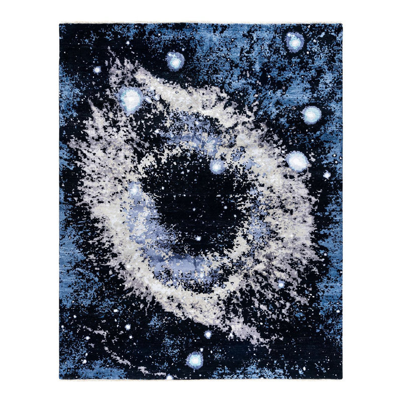 Tapis noué à la main de conception unique Lynward - noir, 8 pi 2 po x 10 pi 0 po