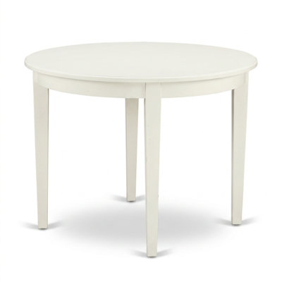Ensemble de salle à manger rond 3 pièces en bois d'hévéa asiatique blanc lin, chaises rembourrées à dossier capitonné