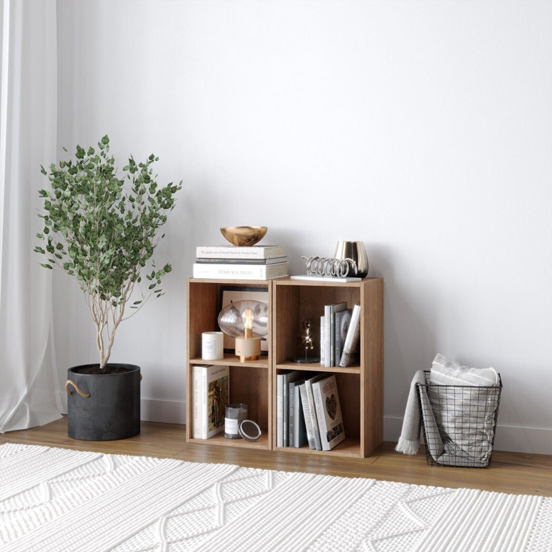 Kaiya 53cm H x 30cm W Standard Bookcase, Oak, Set of 2