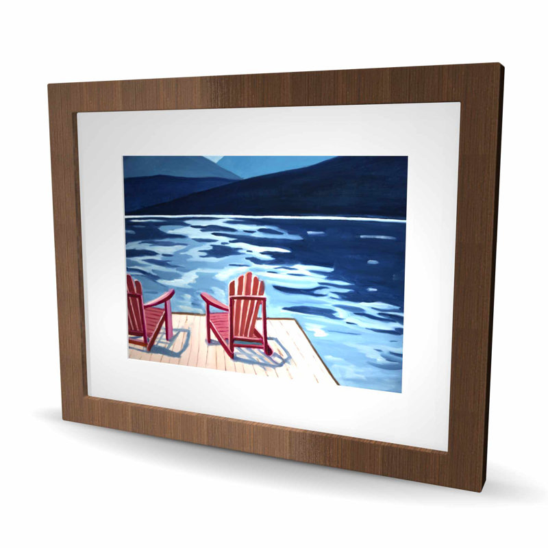 Lake Dock Mountains & Chairs - Beige, reproduction encadrée avec passe-partout