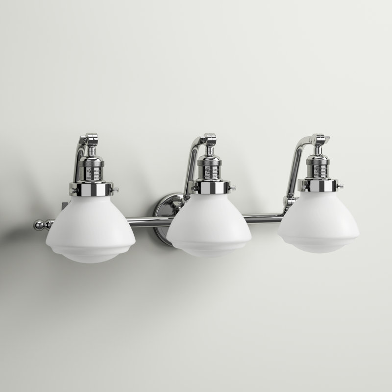 Éclairage pour salle de bain 3 lumières avec abat-jour en verre l 26 po Chesterville, Blanc mat, Chrome poli
