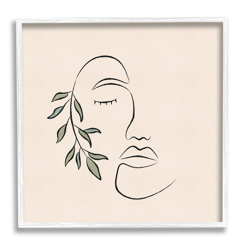 Femme avec une ligne abstraite Doodle, H 17 po x l 17 po x P 1,5 po, Giclée encadrée blanc bord de mer
