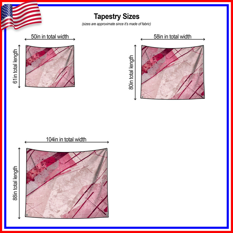 Tapisserie murale lignes abstraites roses, H 68 po x l 80 po avec 4 œillets