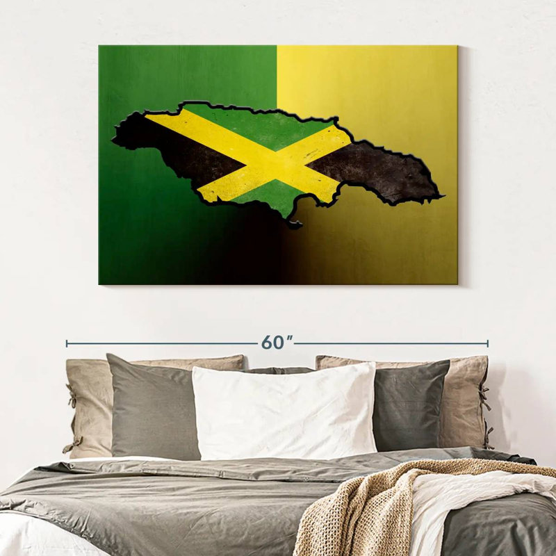 Drapeau de la Jamaïque sur toile, H 34 po x l 51 po x P 1,25 po