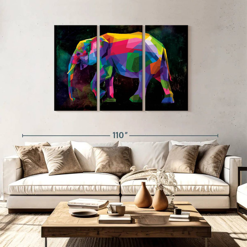 Brampt Geometric Color Elephant, 48" H x 74" W