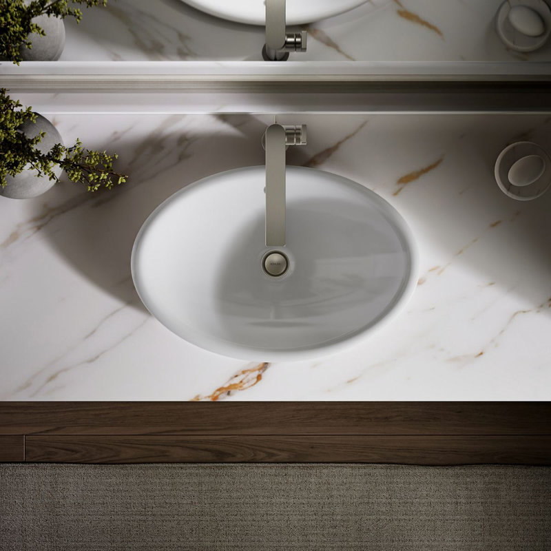 Iron Plains™ Metal Oval Vessel Bathroom Sink with Overflow, White