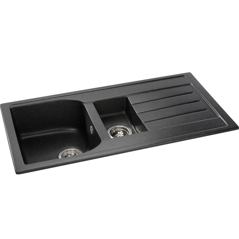 Abode Designs Oriel 480mm W Granite Kitchen Sink with 2 Faucet Holes, Black
