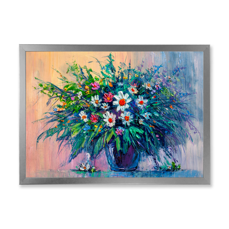 «Abstract Green Marguerite Flowers», reproduction sur toile flottante, H 12 po x l 20 po x P 1 po, Cadre photo argenté