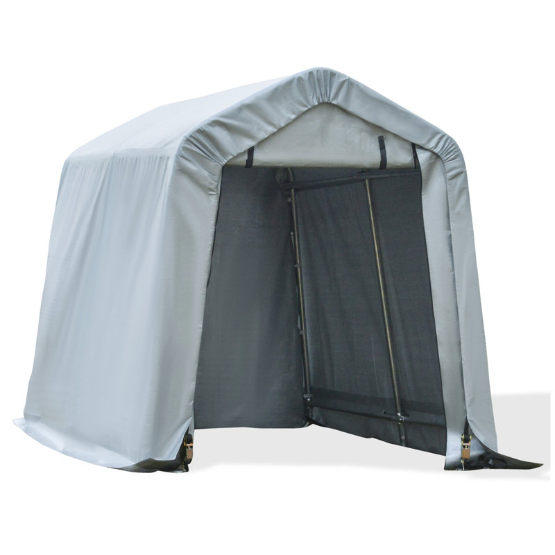 6' X 8' Carport Portable Garage, Heavy Duty Storage Tent, Patio Storage Shelter W/ Anti-UV PE Cover And Double Zipper Doors, For Motorcycle Bike Garden Tools, Light Gray