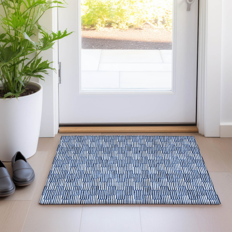 Premium Machine Washable Prisco Navy Rug, Rectangle 1'8" x 2'6"
