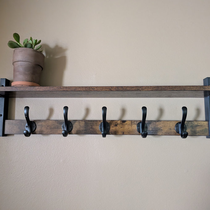 29" Coat Rack Wall Mount with Shelf, Entryway Wall Hooks with Shelf, Coat Hangers for Bathroom - Brown