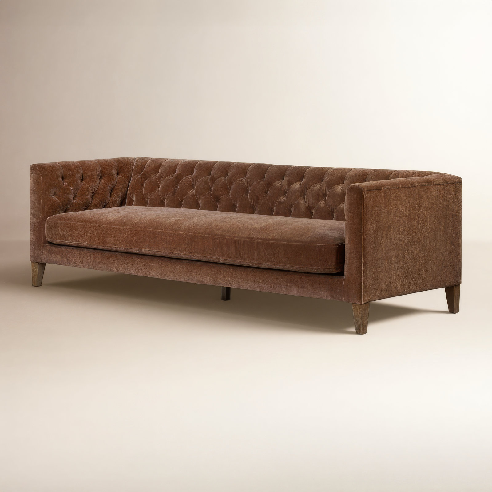 96" Genuine Leather Sofa, Amici Tobacco Velvet