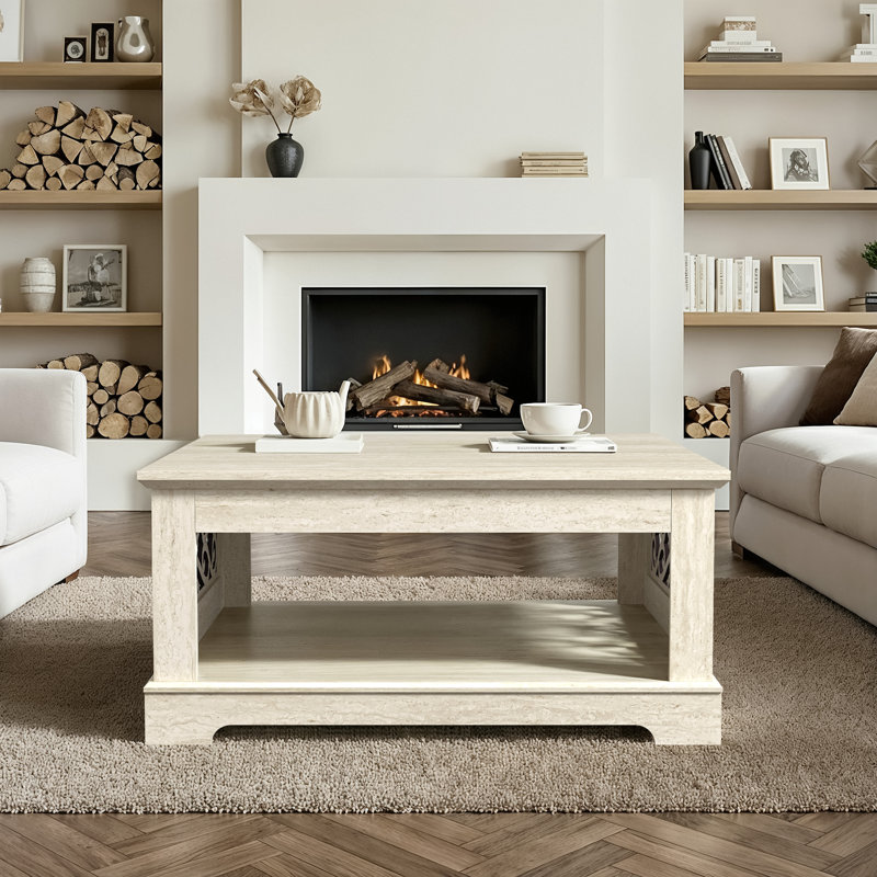 Korbin Coffee Table with Storage, Travertine