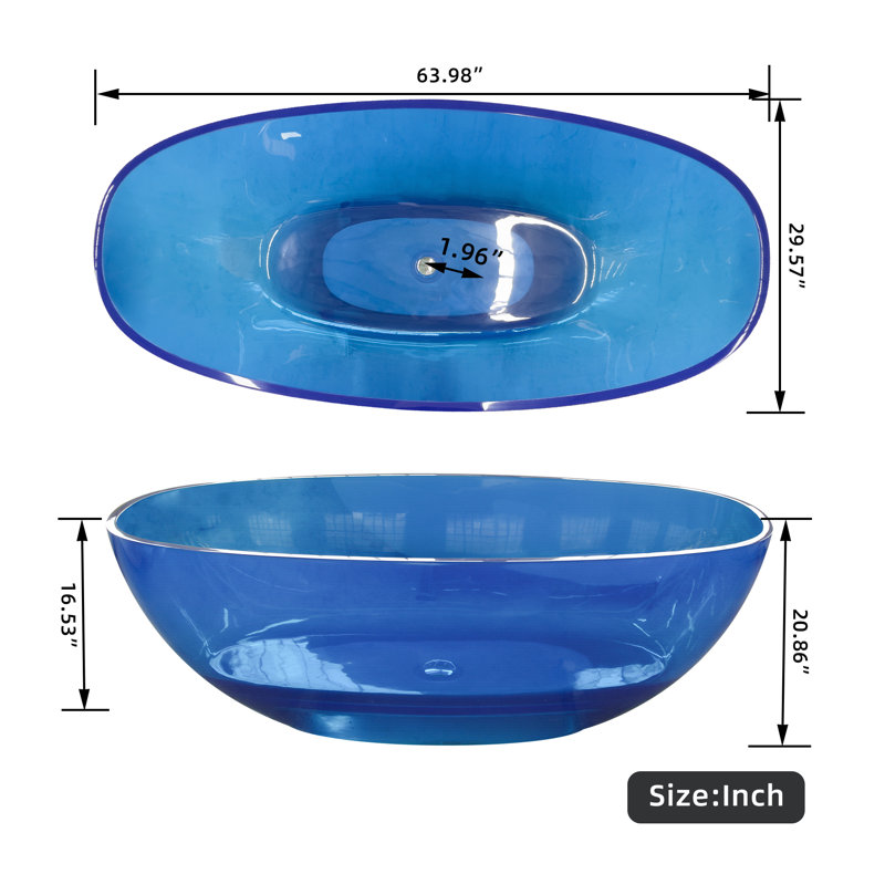 64'' x 29.6'' Freestanding Soaking Resin Bathtub