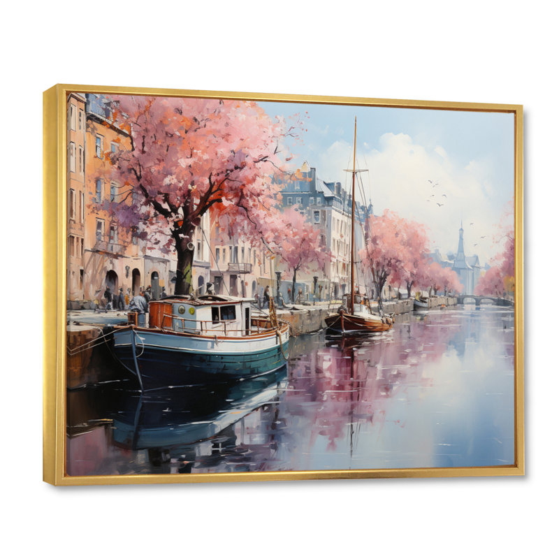 «Danemark Canal Reflections» sur impression sur toile, Cadre flottant doré, H 30 po x l 40 po x P 1,5 po