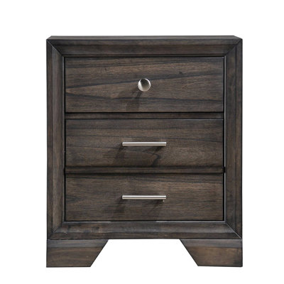 3 Nightstand In Dark Gray, Made Of Solid Wood, Contemporary Style Bedroom Furniture With Metal Glides Gray Ornament