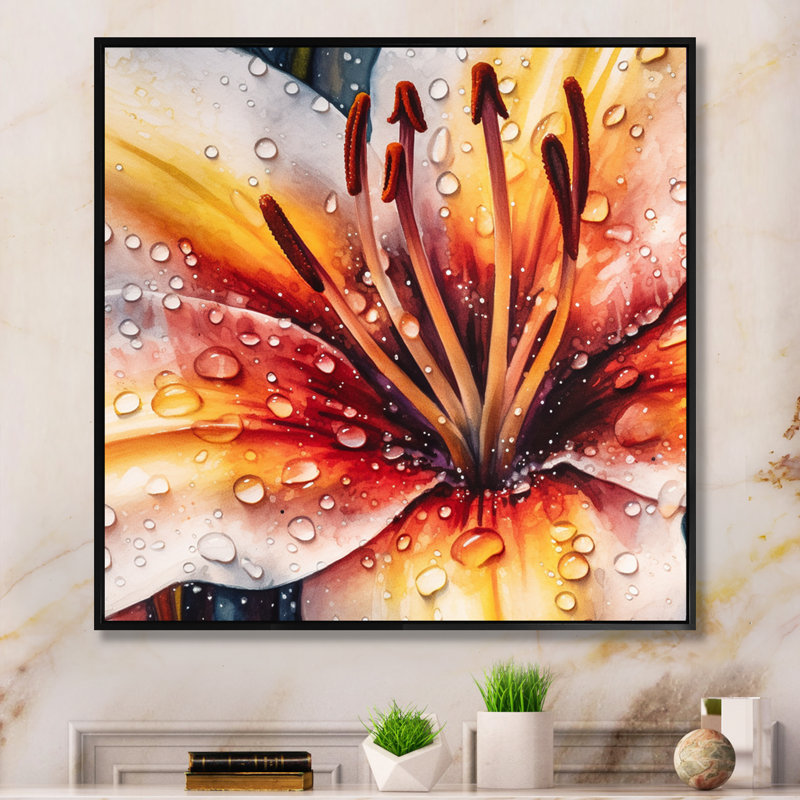 Sérénade orange sur toile, H 16 po x l 16 po x P 1 po, Cadre flottant noir
