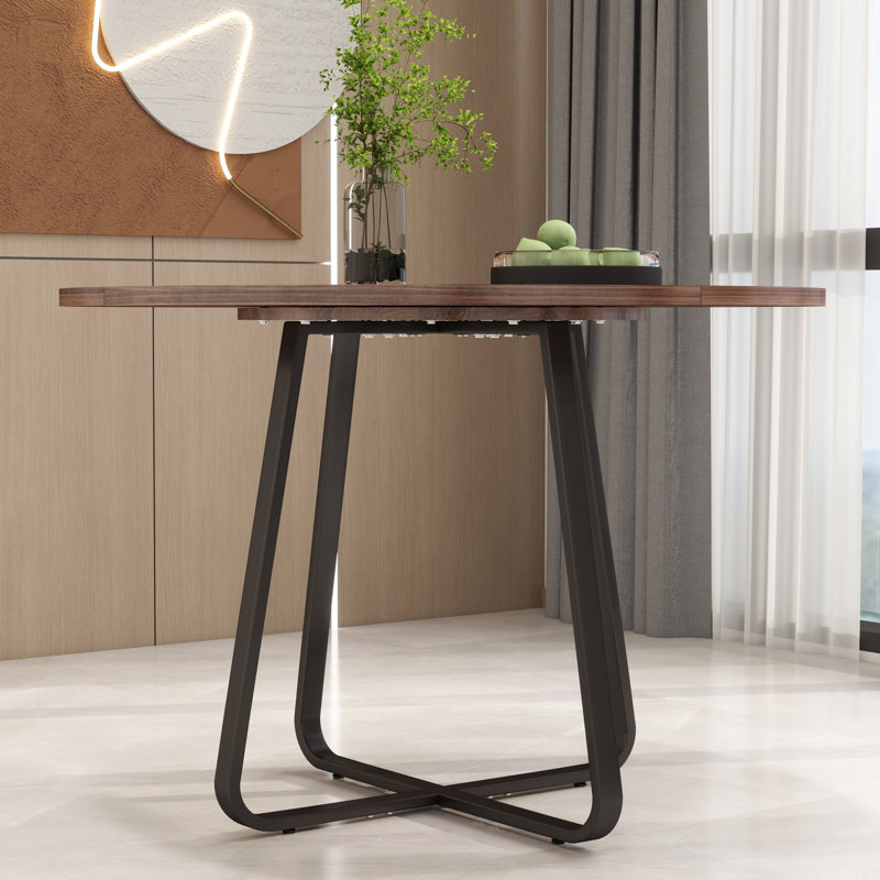Table de salle à manger ronde moderne, bois aggloméré et pieds en métal
