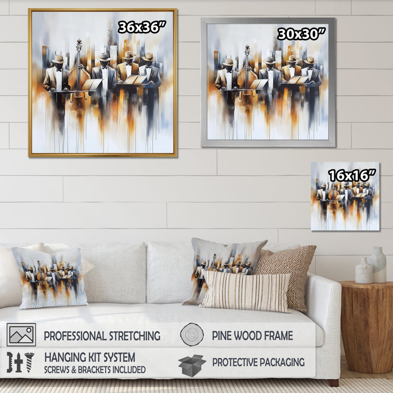 «Abstract Jazz Musisans In The Studio I - Music Jazz», reproduction sur toile, H 16 po x l 16 po, Toile tendue