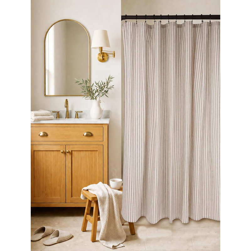 Rideau de douche rayé style ferme 72 x 84 pouces pour salle de bain, taupe