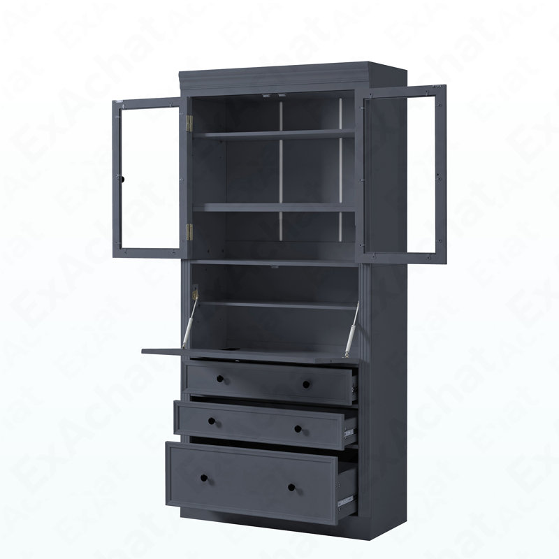 Armoire de rangement autoportante avec prise de courant 78 po pour salle à manger / salon 78 po, Gris
