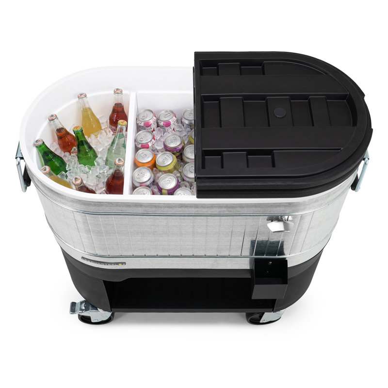 Grand chariot refroidisseur d'extérieur sur roulettes Permasteel 120 pte sur roulettes, refroidisseur de patio roulant avec séparateurs pour compartiments séparés