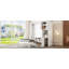Lit escamotable mural simple avec bibliothèque, tablette supérieure, bureau extensible et rangement latéral, blanc