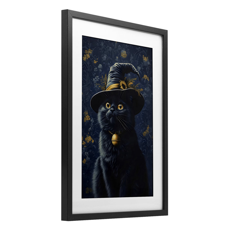 Mystical Blue Witch Cat, reproduction encadrée sous verre, design par Arlington Prints, H 23 po x l 17 po, Cadre noir minuit