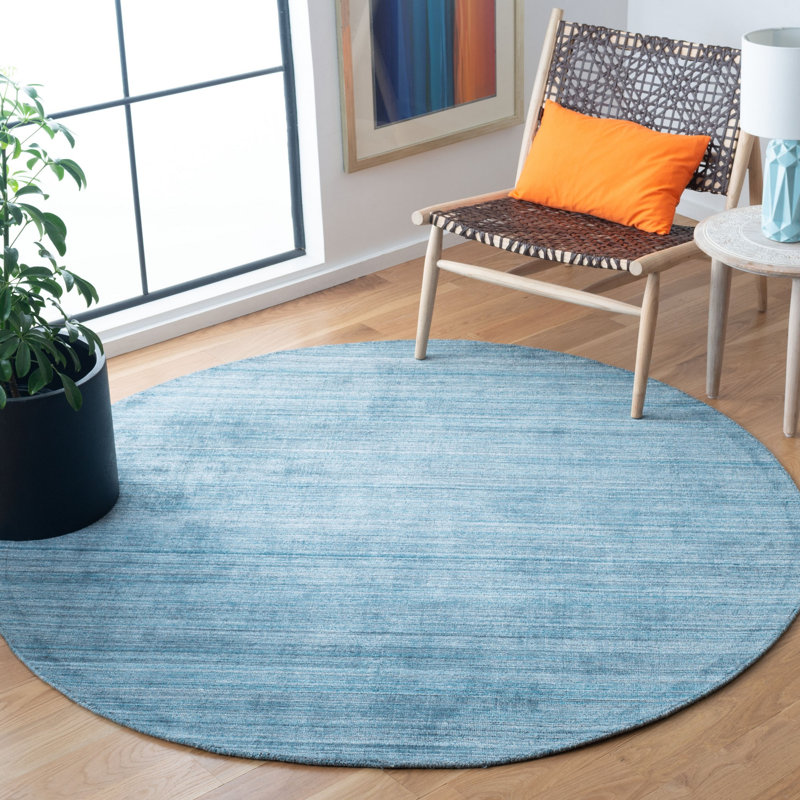 Abbie-Jo Hand Loomed Viscose/Cotton/Wool Solid Color Rug in Teal/Blue, Round 6'
