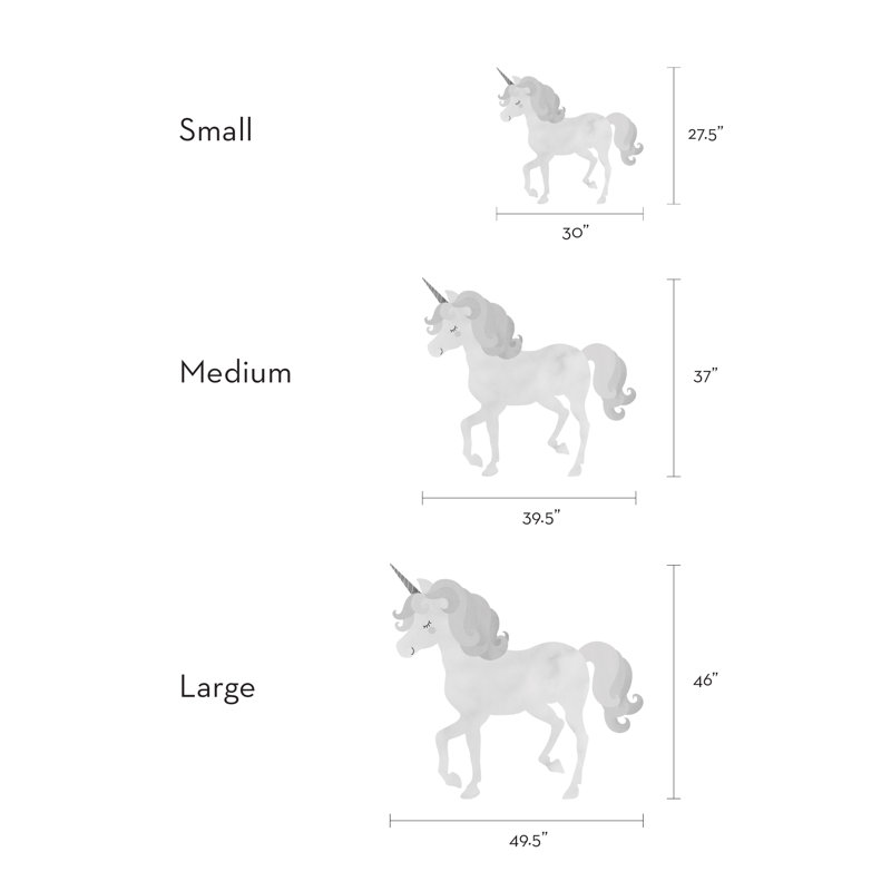 Autocollant mural aquarelle scintillant licorne avec étoiles, H 27,5 po x l 30 po, Blanc