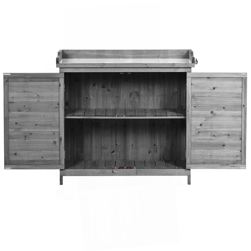 Outdoor Storage 39" Potting Bench Table, Rustic Garden Wood Workstation Storage Cabinet Garden Shed With 2-Tier Shelves And Side Hook