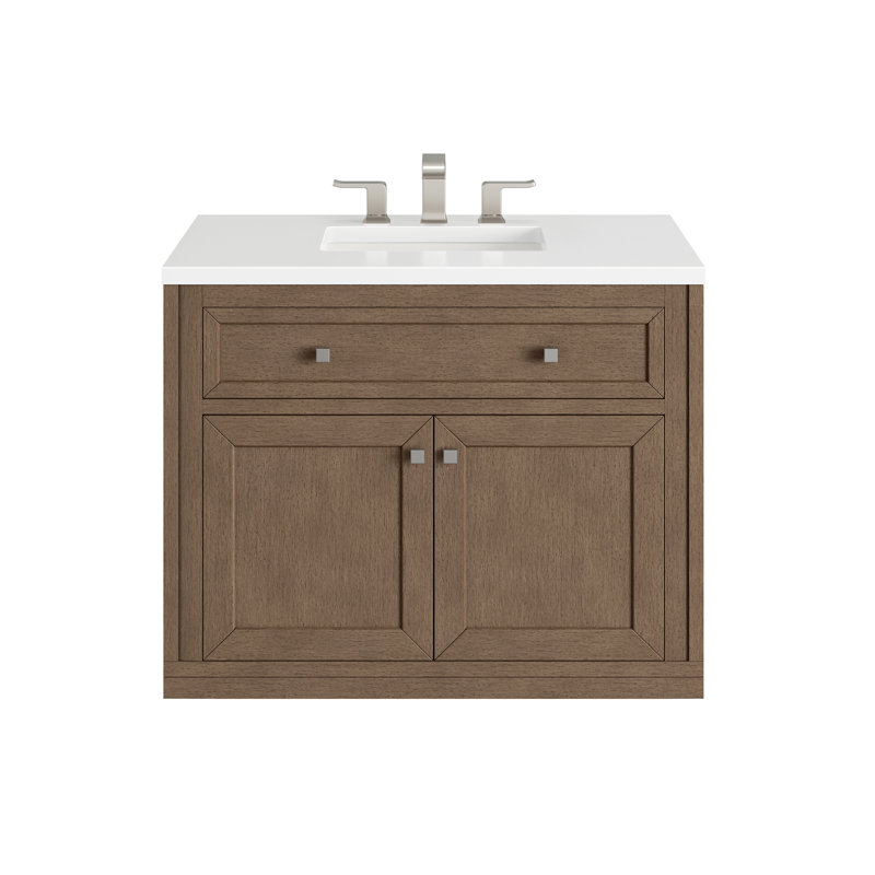 Chicago 36' W Single Vanity, Smokey Celadon, White Zeus Quartz, 8" Widespread