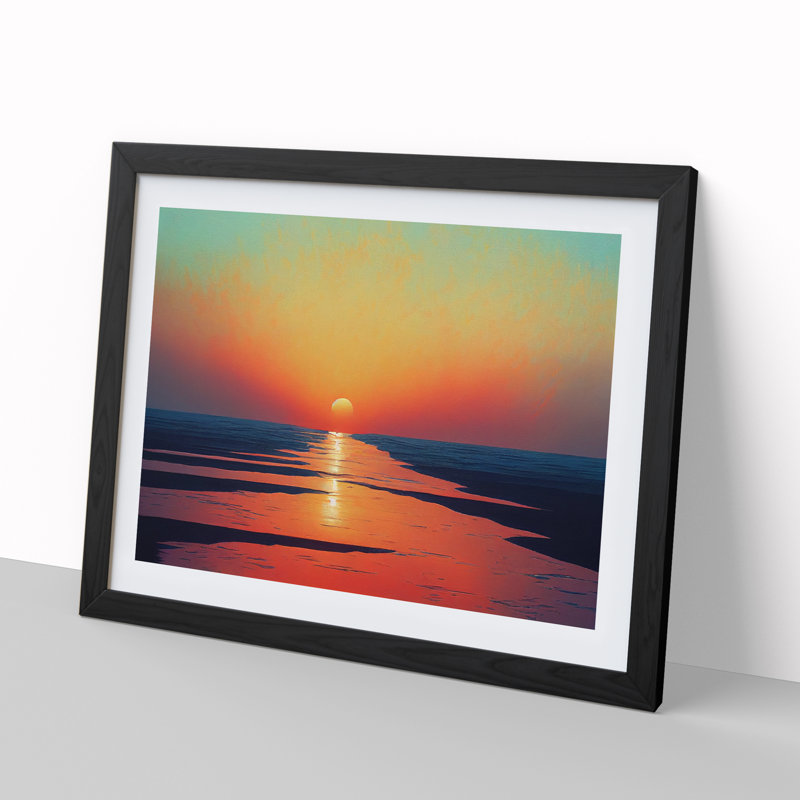 Mesmerising Ocean Beach Sunset - Single Picture Frame Print, Black Framed, 46cm H x 64cm W x 2cm D