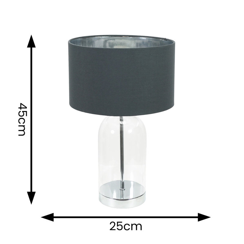 Danylle Glass Table Lamp, Yes, Clear/Silver Base/Grey Shade