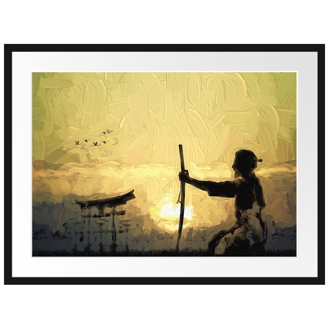 Gerahmtes Poster Samurai-Meister vor Horizont