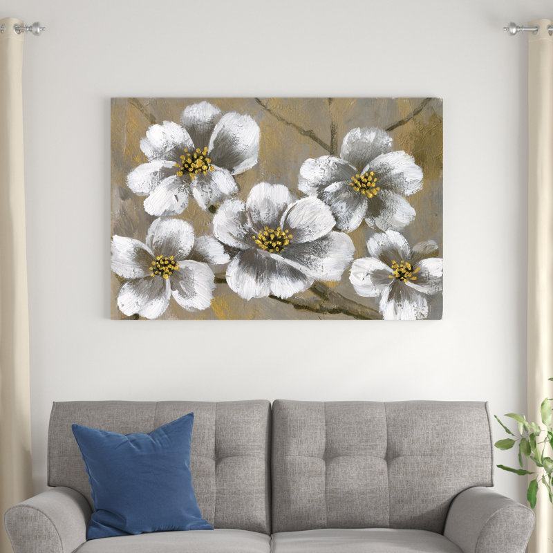 Fleurs blanches peintes, H 32 po x l 48 po