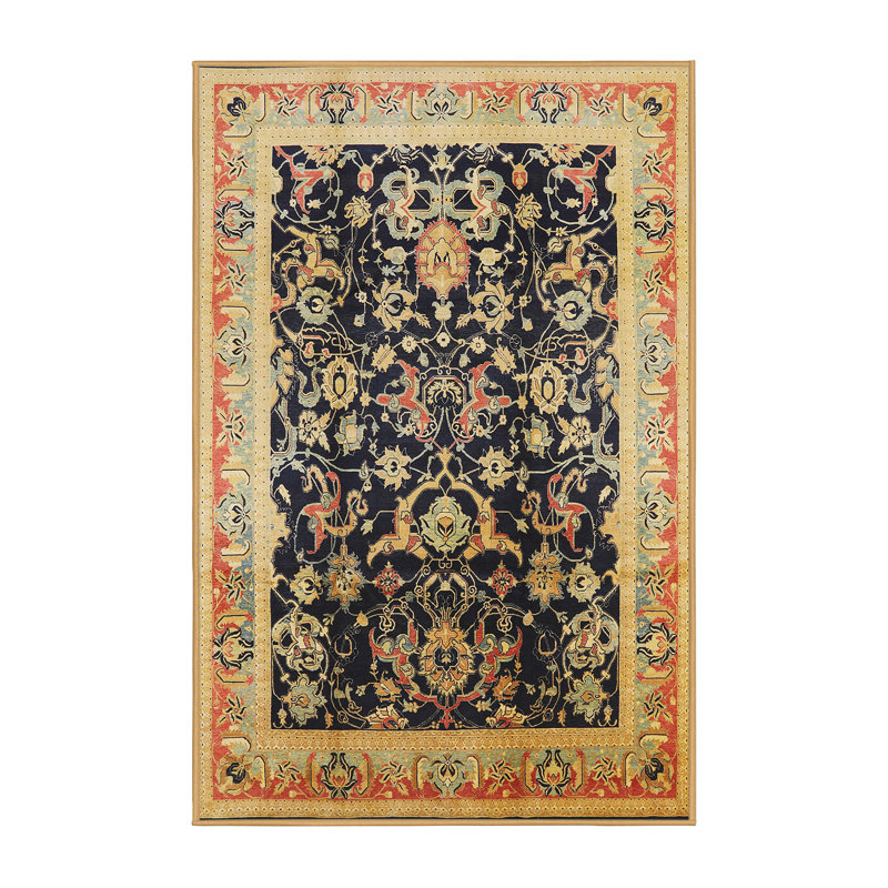 Tapis oriental bleu marine / jaune Kalig, Rectangle 5 pi x 8 pi